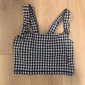 aerie Navy & White Gingham Square-Neck Sports Bra